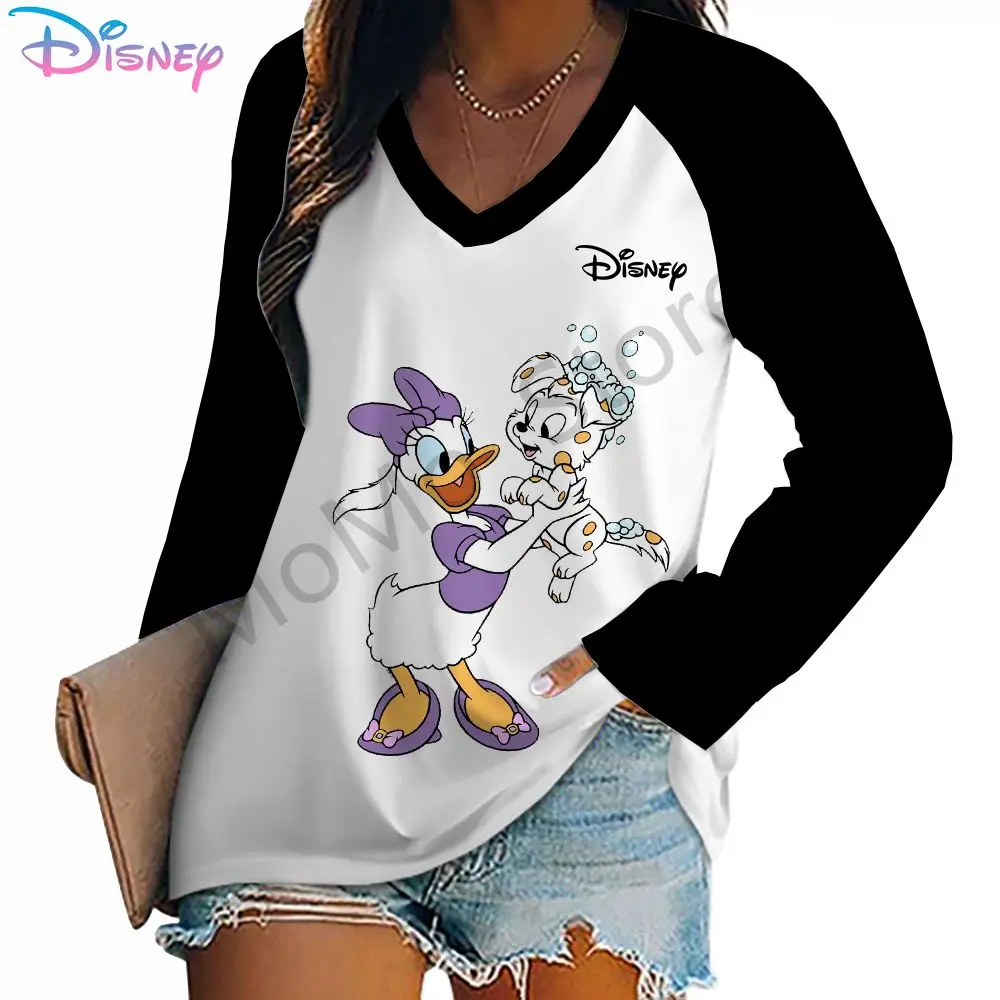 Autumn Disney Donald Duck Women\'s Long Sleeve T-Shirt Kawaii Lovely 2024 Youthful Woman Clothes High Quality Y2k S-3XL New Tops