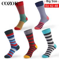 5 Pairs/Lot Large Size EU42-48 Striped Happy Socks Mens Cotton Funny Crew Long Socks Personality Male Harajuku Skateboard Socks