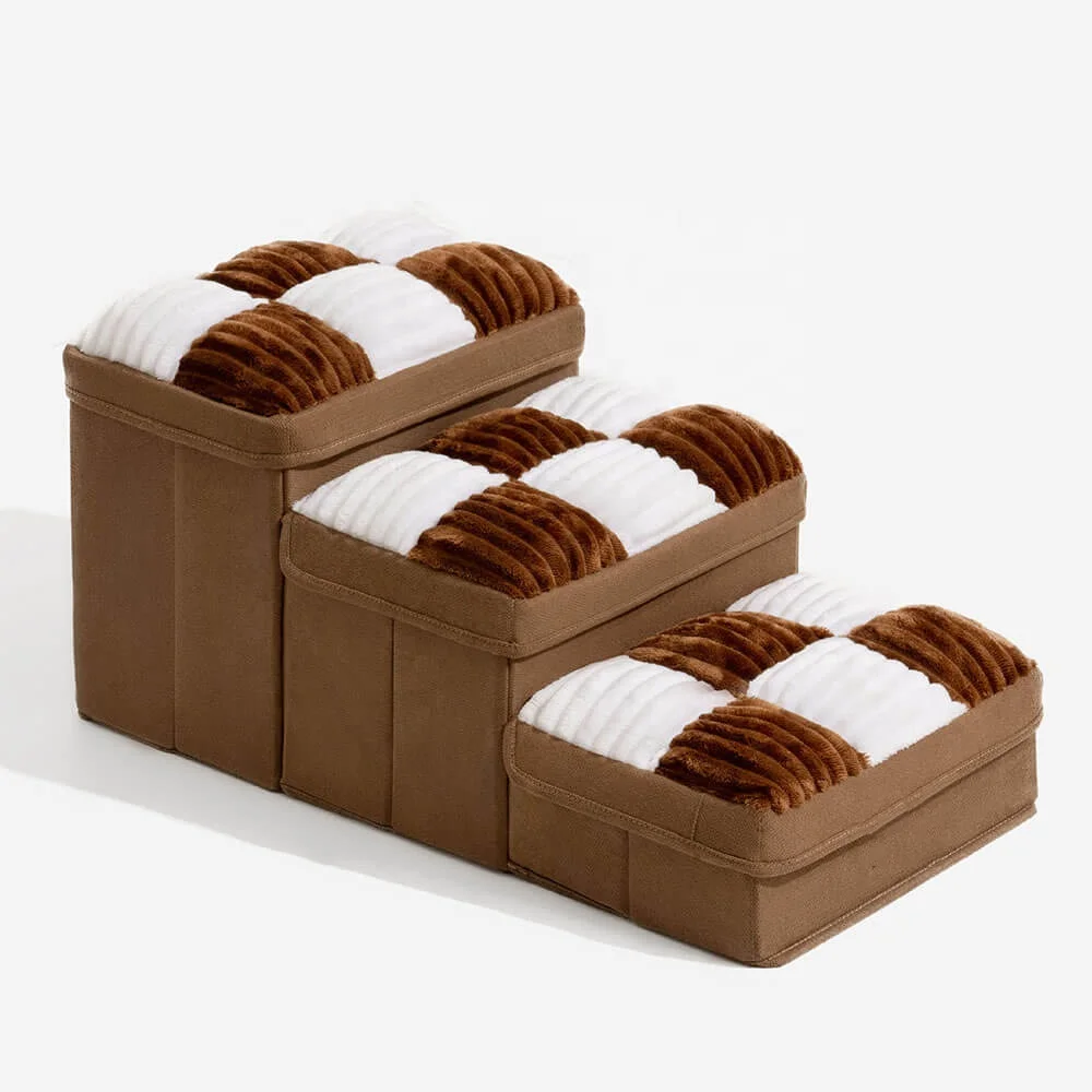 

Deluxe three-step folding dog ladder Handmade foldable checkerboard design Locker for high bed sofa Modern style for outdoor use