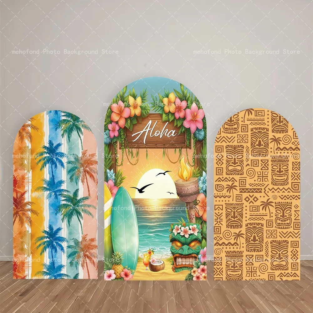 Mehofond - Fondo de Pantalla con Diseño de Totem Retro de Tabla de Surf Aloha, Estilo Vacaciones en las Islas Hawaianas, para Cumpleaños/Fiestas en la Piscina