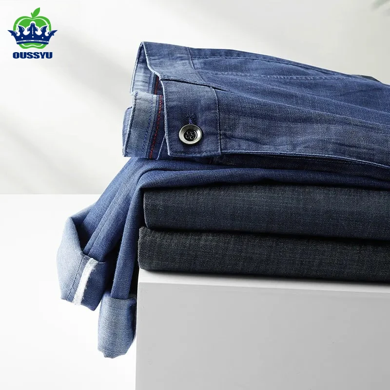 Good Quality Summer Men's Suit Jeans Business High Waist Straight Dad Formal Pants Dress Trousers Father's Day Plus Size 40 42