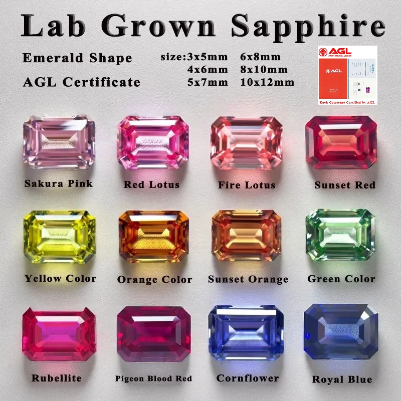 

Lab Grown Sapphire Emerald Shape High-quality DIY Charms Jewelry Rings Earring Making Main Materials Selectable AGL Certificate