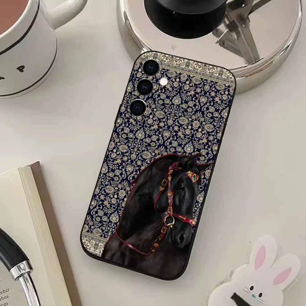 Funda de teléfono Noble con diseño persa de caballo para Samsung Galaxy A73, A72, A71, A70, A53, A52, A51, otras fundas negras suaves