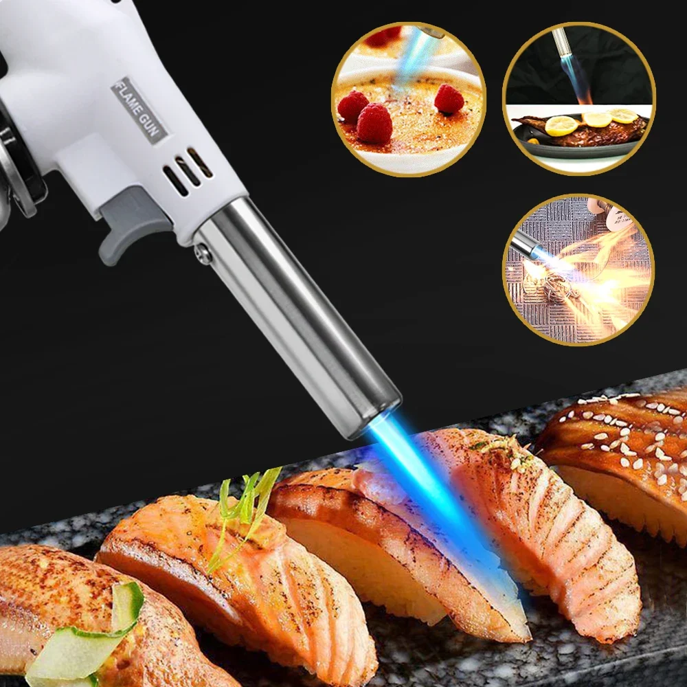 Metal Flame Gun Portable Butane Burner High Temperature Welding Gas Torch Lighter Camping BBQ Heating Ignition Butane Gas Burner