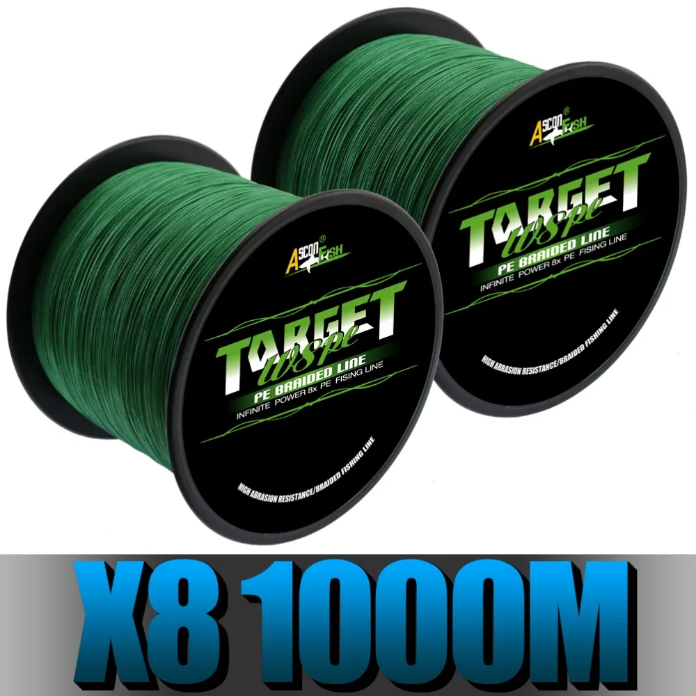 Ascon Fish Ultra Strong 8 Strand Braided Fishing Line 1000 m 1094 yd 8 Braids Multifilament Line Green 50 LB 80 LB 100 LB 300 LB