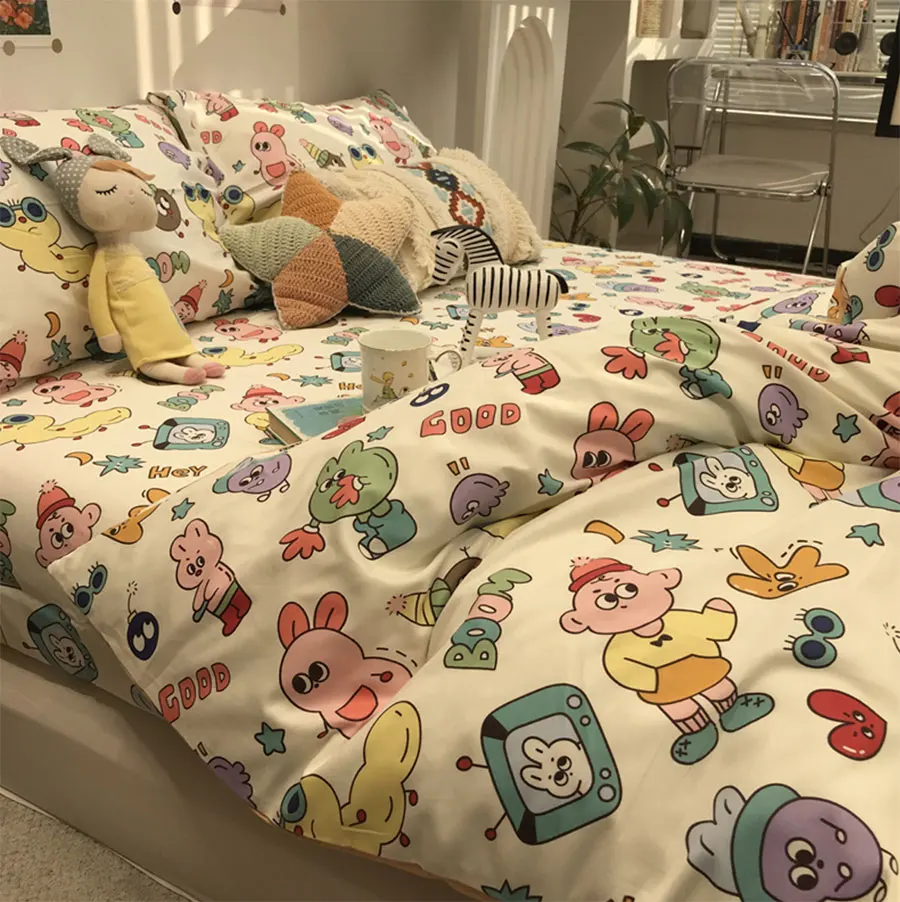 

Fashion colorful cartoon bedding set kid child teen,cute cotton twin full queen home textile flat sheet pillow case duvet cover