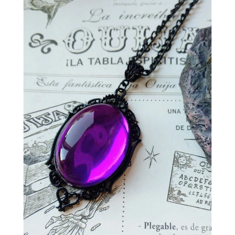 Gothic Stardust Crystal Cameo Necklace Red Purple Crystal Pendant Necklace Vintage Satan Demon Halloween Jewelry for Women Girls