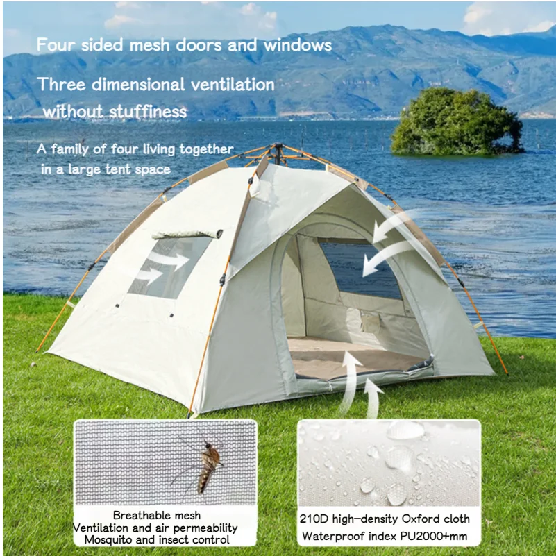 200*150*135cm Double Tent Outdoor Portable Folding Automatic Camping  Quick Camping Silver Rubber Coating Thickened Rainproof