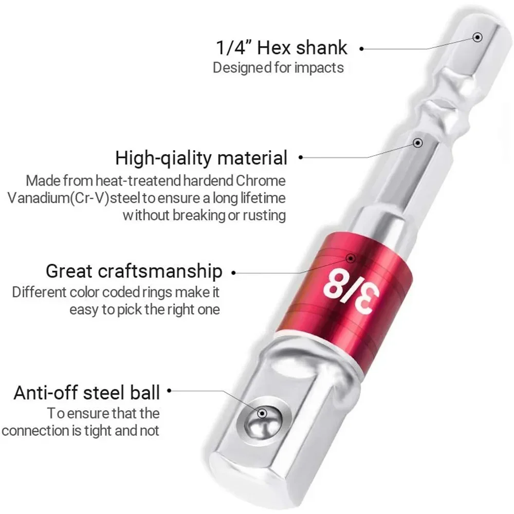 STONEGO 1PC/3PCS Impact Grade Socket Adapter Set, Turns Power Drills into High-Speed Nut Drivers, 1/4\