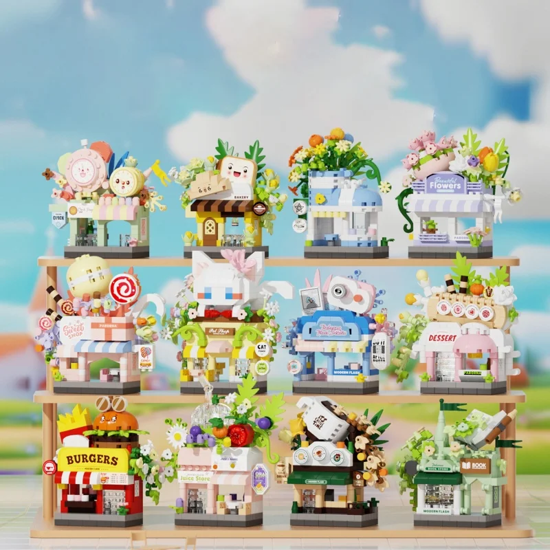 

Строительные блоки, микро-строительные блоки с видом на улицу, сделай сам, мини-магазин, игрушки для детей, подарки на день рождения для девочек, украшение стола