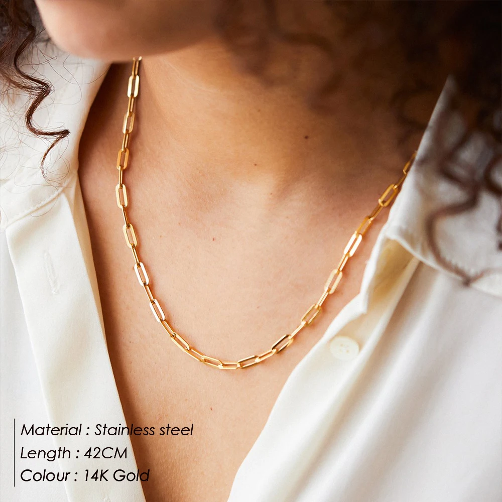 eManco Paperclip Link Chain Women Necklace Stainless Steel  Gold Color Chain Necklace For Women Men Jewelry Hot wholesale