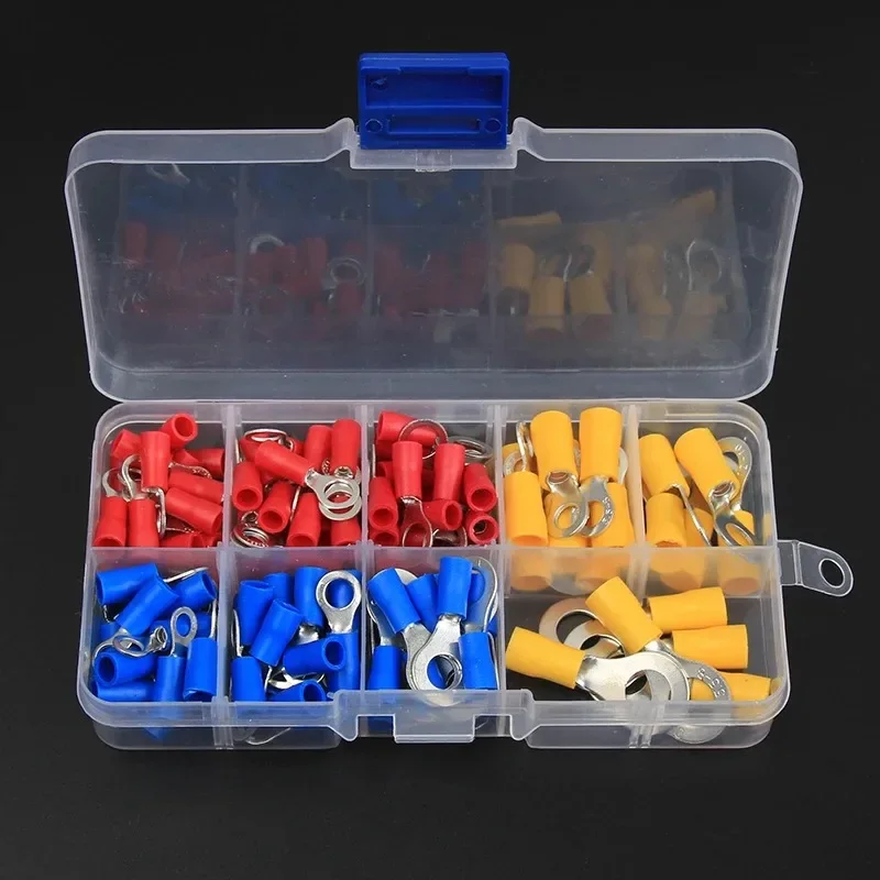128 peças kit de conector de crimpagem de terminal de anel isolado conectores de fio de cabo de anel para rv1.25, rv2, rv5.5 terminais de extremidade de pino de cabo