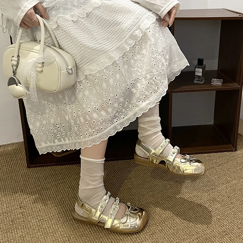 

Женская обувь, новинка 2024, женские сандалии с закрытым носком, модные платья с узлом-бабочкой, новые сандалии на плоской подошве с хрустальной нитью и бусинами, бестселлер