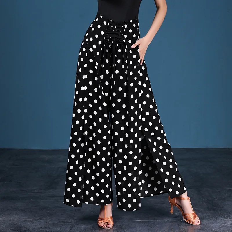 Latin Dancers Spring and Summer New Dance Pants Ballroom Pants Women\'s Pants Training Suit Polka Dot Ballroom Black  Hoofer