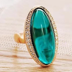 Retro Oval Green Stone Resin Rings for Women Wedding Jewelry Fashion Gold Color Turkish Men Ring Classic Unisex Personality