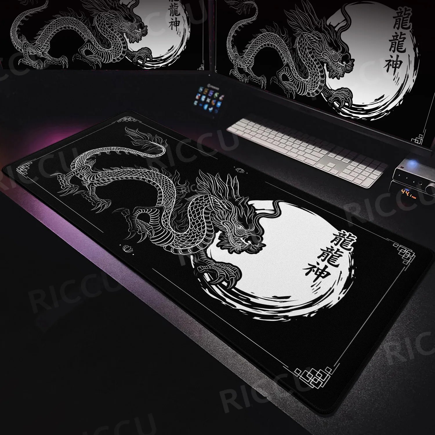 

Japanese Art The Dragon King Large Mouse Pad Black Computer Office Table Pc Gaming HD Non-slip Base Desk Mat Anime Accessories