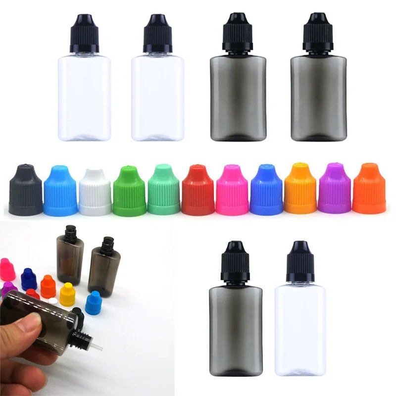10 Pz Portatile 30 ml Forma Piatta PET Bottiglie Contagocce di Plastica Vuote Bottiglie di Acqua per Occhi Liquidi con Tappo a Punta Lunga Contenitori di Olio per Succo