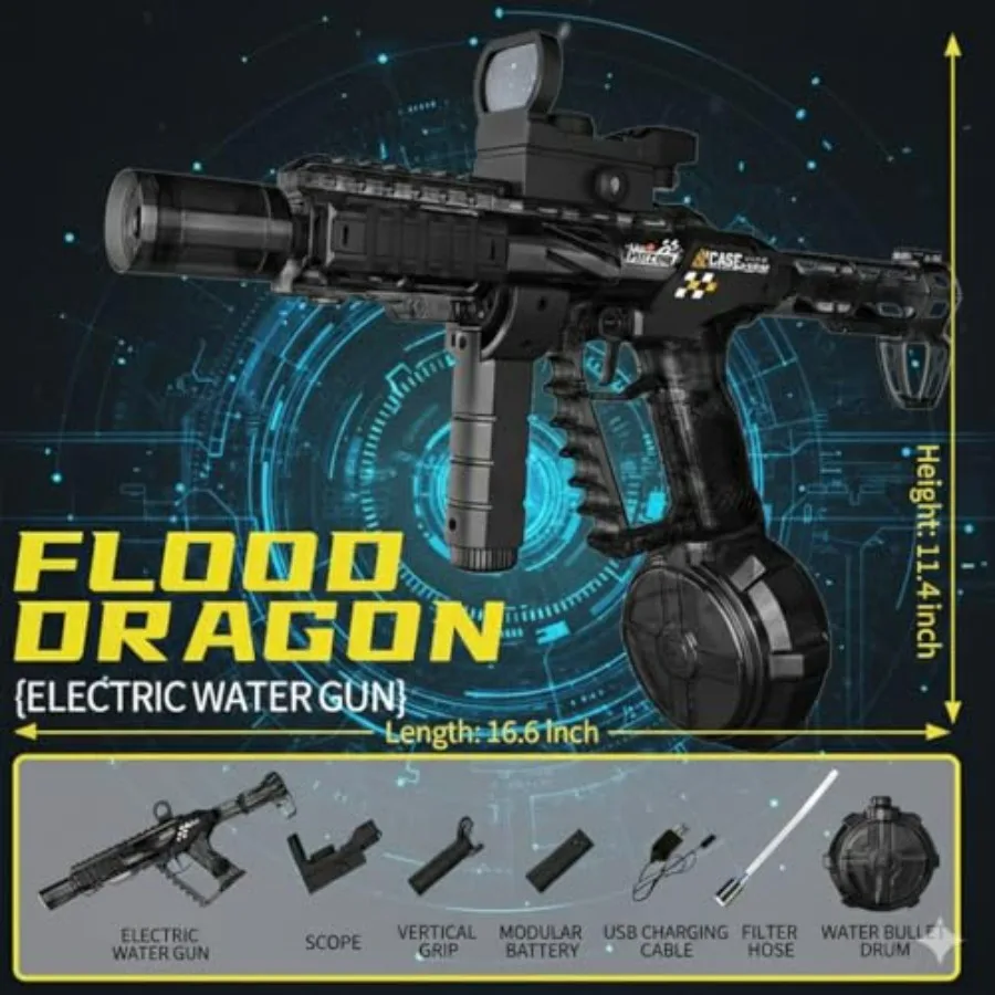 Electric Water Gun for Summer Outdoor Use, ABS Plastic, Blue/Red, 350cc Large Capacity 25-32ft Range with Rechargeable Battery