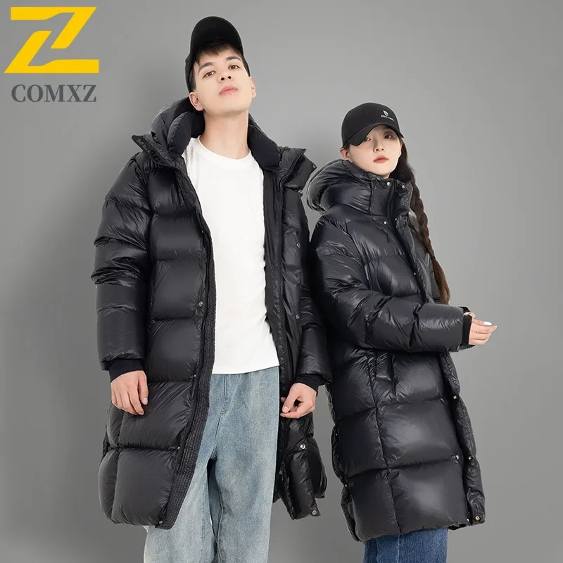 COMXZ Men Winter Jacket Long-Length Thickened Ski Trip Windproof Feature Snow Puffer Jacket Street Look Warm Design Padding Coat