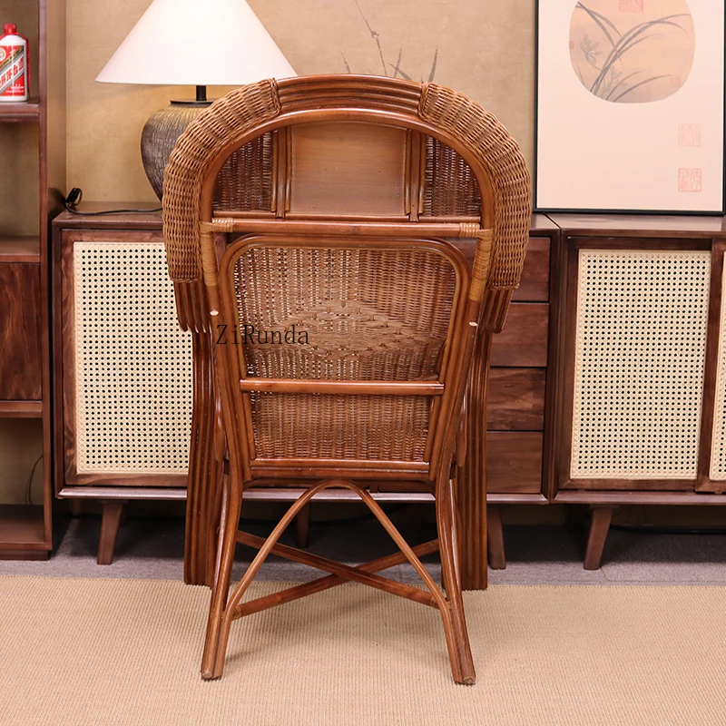 1 einzelner Rattan-Stuhl mit hoher Rückenlehne, gewebt, echtes Rattan, Freizeit-Yang, handgefertigter Taillen-Rattanstuhl