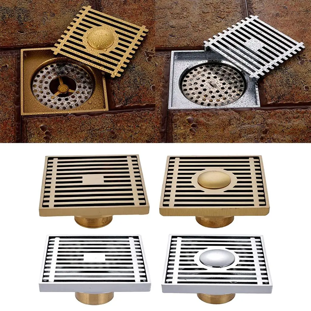 Durable Brass Square Shower Floor Drain Bathroom Drainer With Strainer Cover