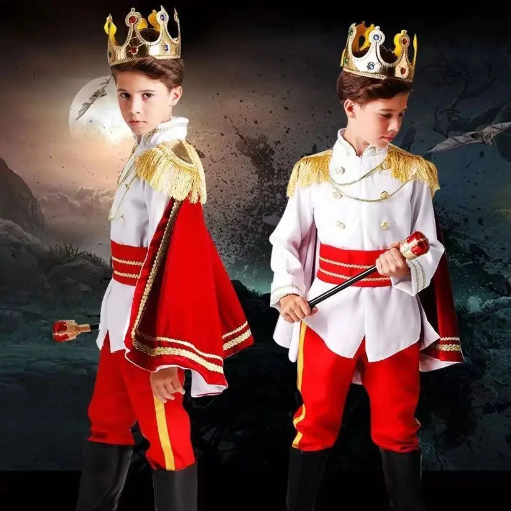 

Role Playing King Cosplay Costume Fluffy Halloween Prince Cosplay Dress Suit King Prince Clothing Crown Cane Party Costume