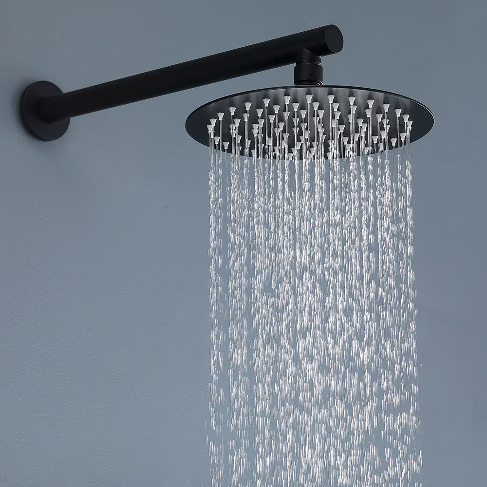 modern brass shower set with rectangular shower head, multiple spray modes (rain/jet/rain shower), wall mounted hand sho