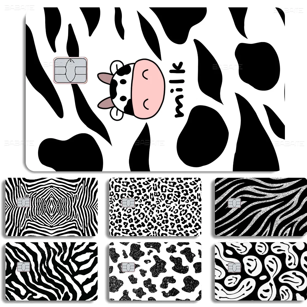 Black And White Dalmatian Cow Zebra Texture Anime Matte Front Skin Film Sticker Cover For Small Chip Credit Card Debit Card