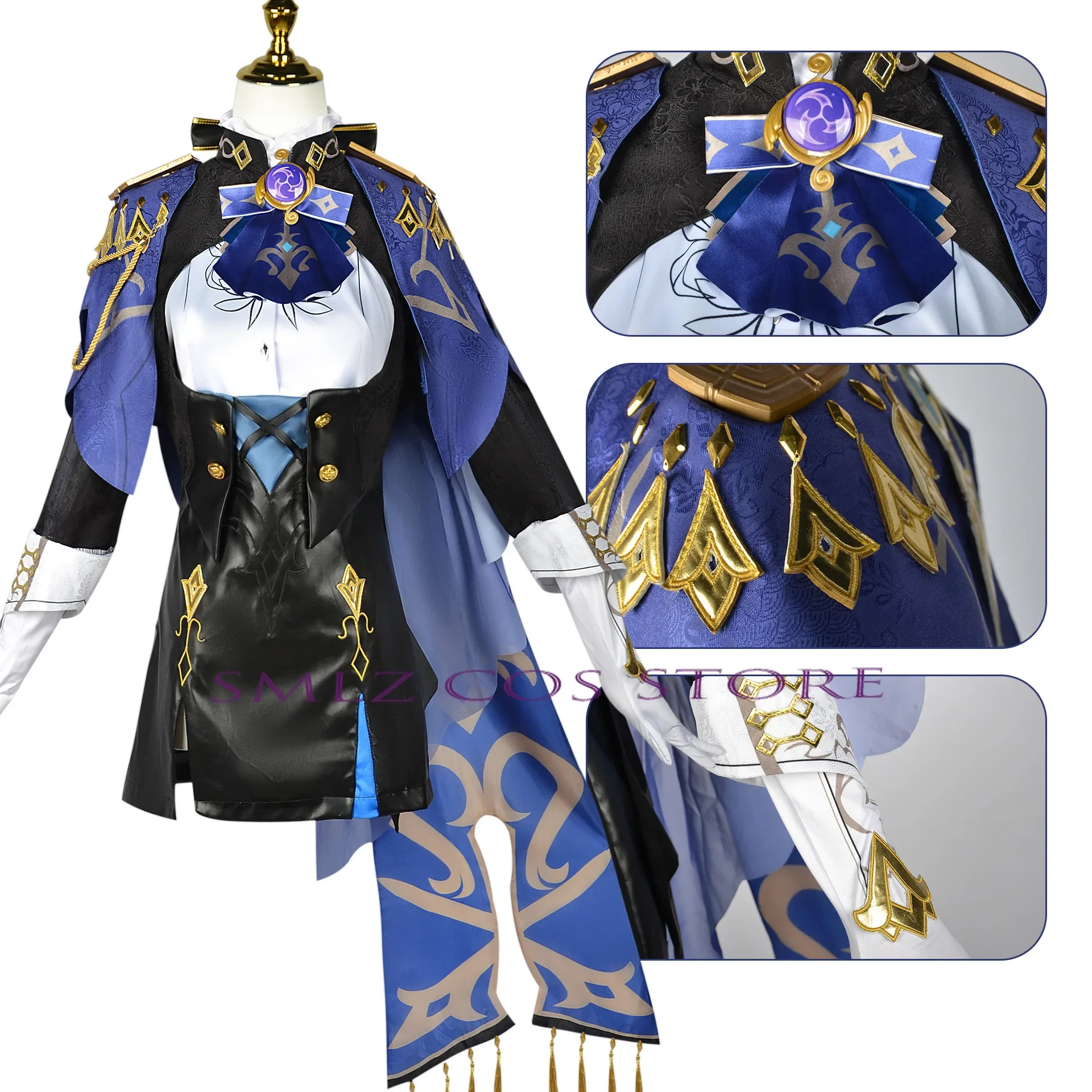 Uniforme Cosplay Anime para Mulheres, Cosplay de Impacto de Alta Qualidade, Traje Clorinde, Vestido, Peruca, Chapéu, Cos, Roupa de Halloween