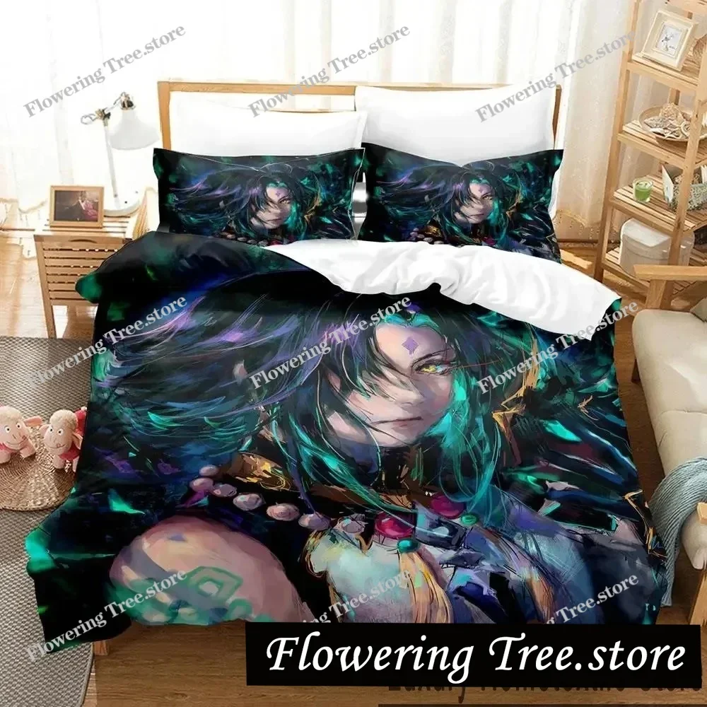 3D Genshin Impact Xiao Anime Bedding Set Duvet Cover Bed Set Quilt Cover Pillowcase Comforter king Queen Size Boys Adult Bedding