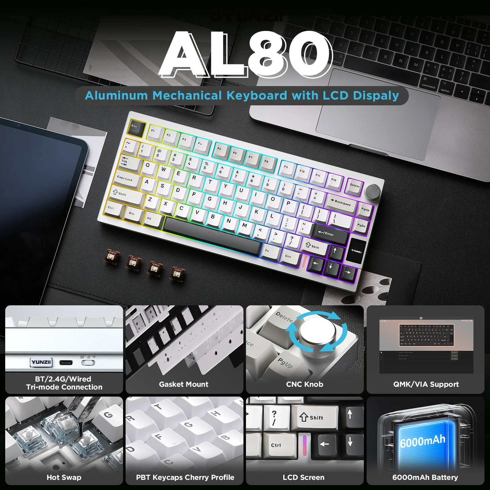 YUNZII AL80 メカニカルキーボード 本体 YUNZII AL80 QMK/VIA Aluminum LCD Mechanical Keyboard – YUNZII KEYBOARD
