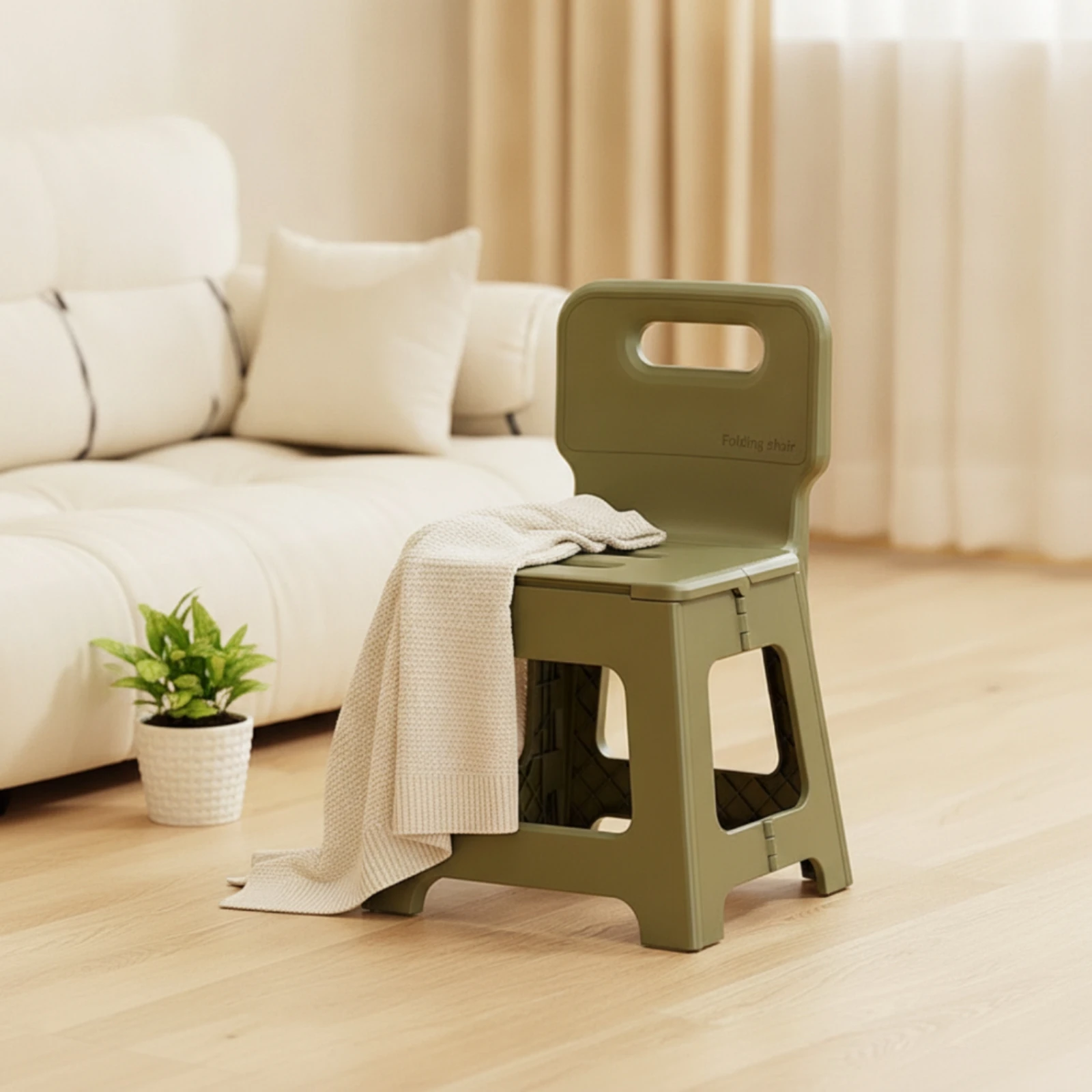 Plastic Chair with Backrest Lightweight Portable Folding Chair Portable Folding Stool Stable for Small Apartments, Balcony