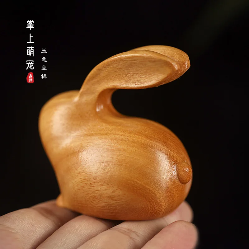 Miniature Wooden Lovely Long Ears Zodiac Rabbit Desktop Ornament Creative Cartoon Bunny Crafts Home Decoration funny gifts