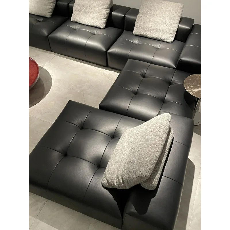 Free modular combination sofa, large flat-layer Italian minimalist all-leather pixel sofa