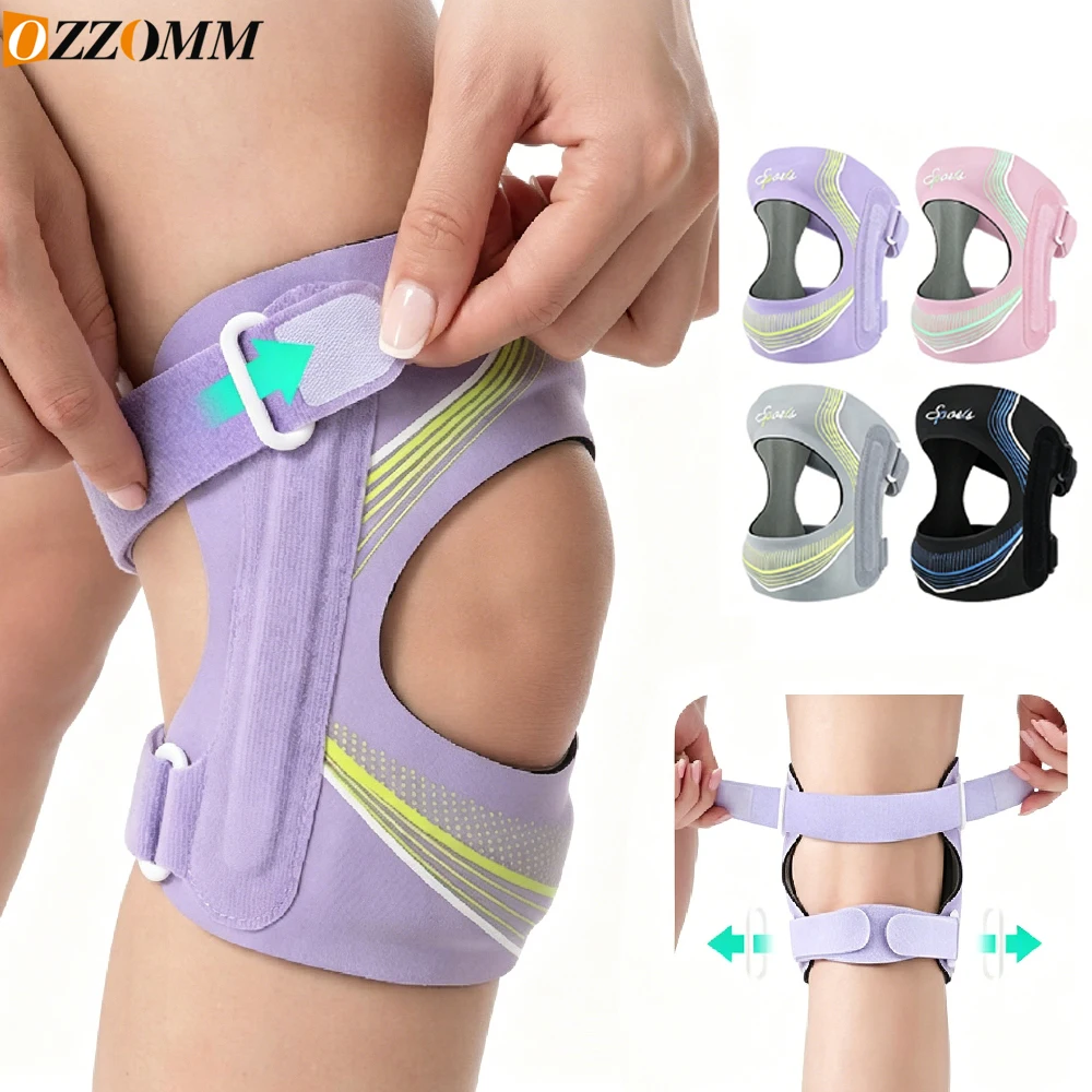 Atmungsaktive Kniebandage mit Patella-Gel-Polster und seitlichen Stabilisatoren – verstellbarer Riemen, Sport-Knieschutz zum Laufen.