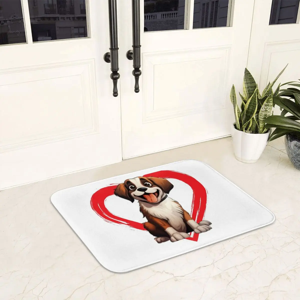 St Bernard Cartoon In Love Heart Swoosh Doormat Non-slip Bathroom Floor Mats Home Entrance Rugs Kitchen Bedroom Carpet Footpad