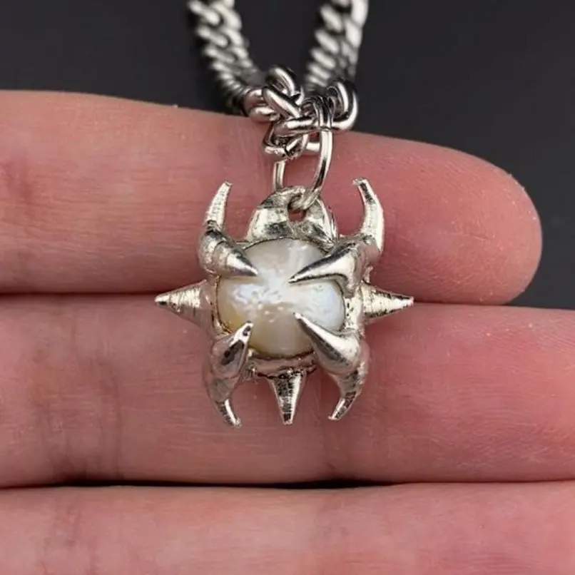Stainless Steel Brutalist Y2k Handmade Necklace Soldered Circle Coin Shape Organic Claws Round Pearl Jewelry