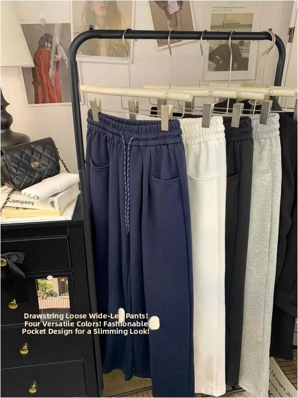 

Женские спортивные брюки с эластичной талией и шнурком, весенне-осенние, повседневные, свободные, прямого кроя, для прогулок, универсальные, удобные