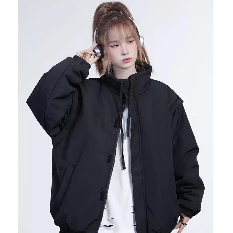 Women Winter New Fashion Casual Couple Loose Coat Outdoor Patchwork Tops Hooded Jacket Student Cotton Jacket Winter Coat