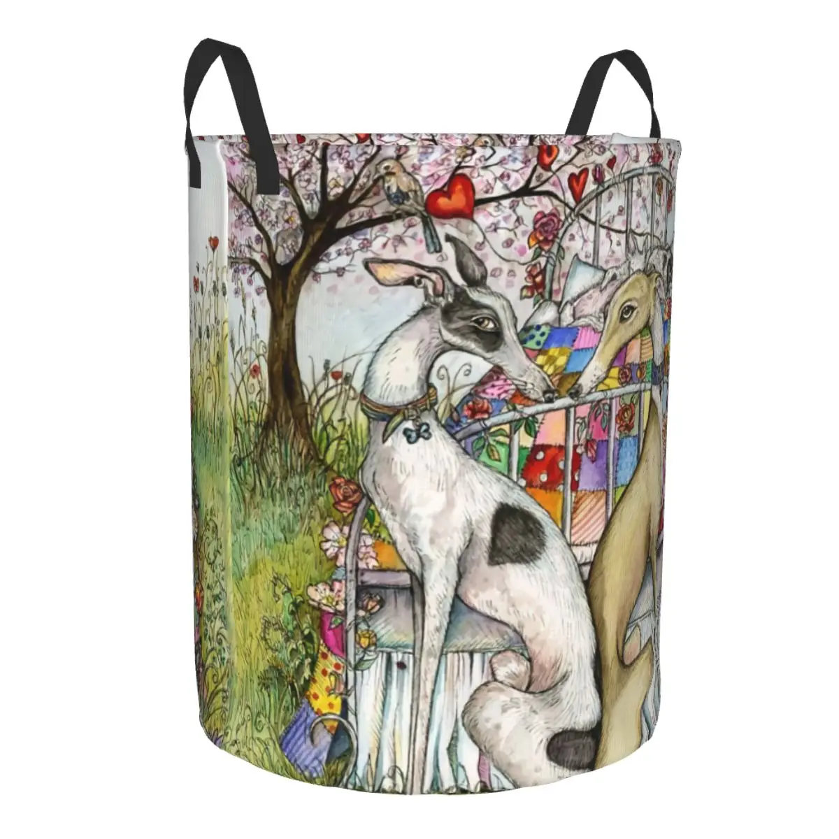 Custom Vintage Whippet Greyhound Dog Laundry Hamper Large Clothes Storage Basket Hound Toys Bin Organizer for Boy Girl