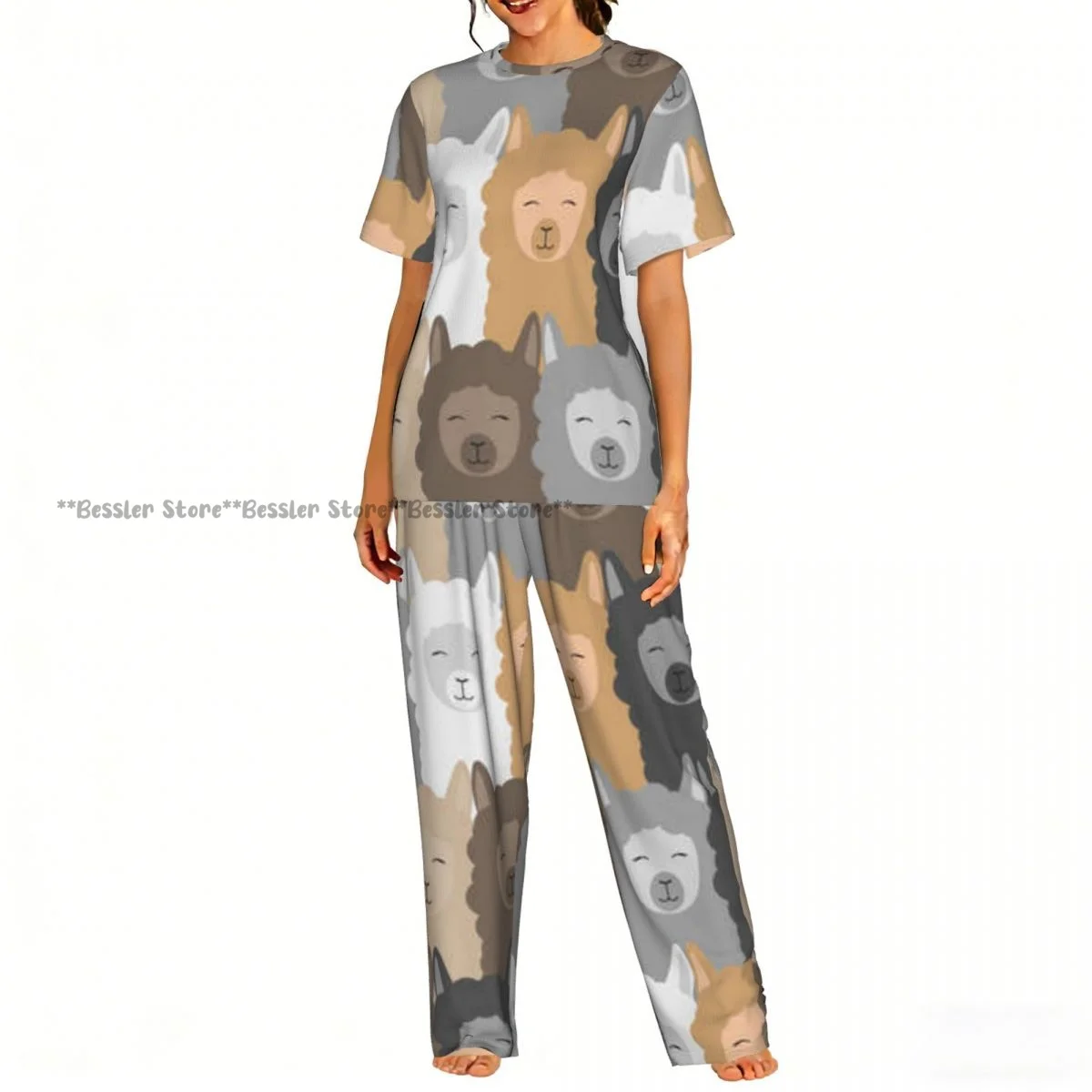

Women's 2-piece set Llamas Alpaca Illustration Pajamas Short sleeved Top and Pants Sleepwear
