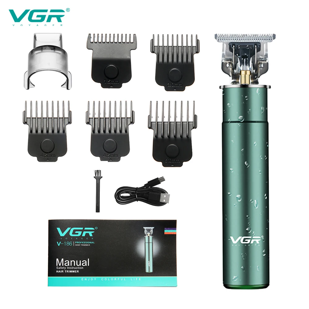 VGR 186 Hair Clipper Barber Professional Personal Care Rechargeable Electric Engraving T-shaped Blade USB Metal Washing VGR