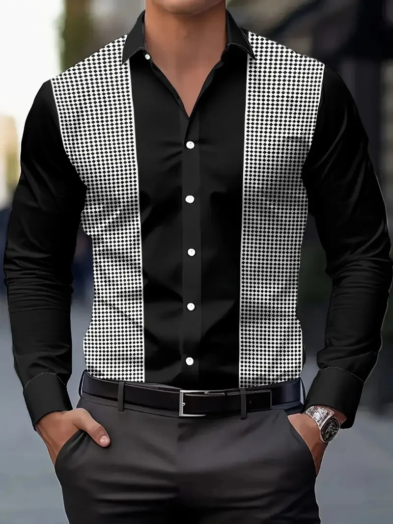 New Purple and White Paisley Pattern Men's Long Sleeve Shirt 3D Printed Retro Collar Slimming Shirt Clothing