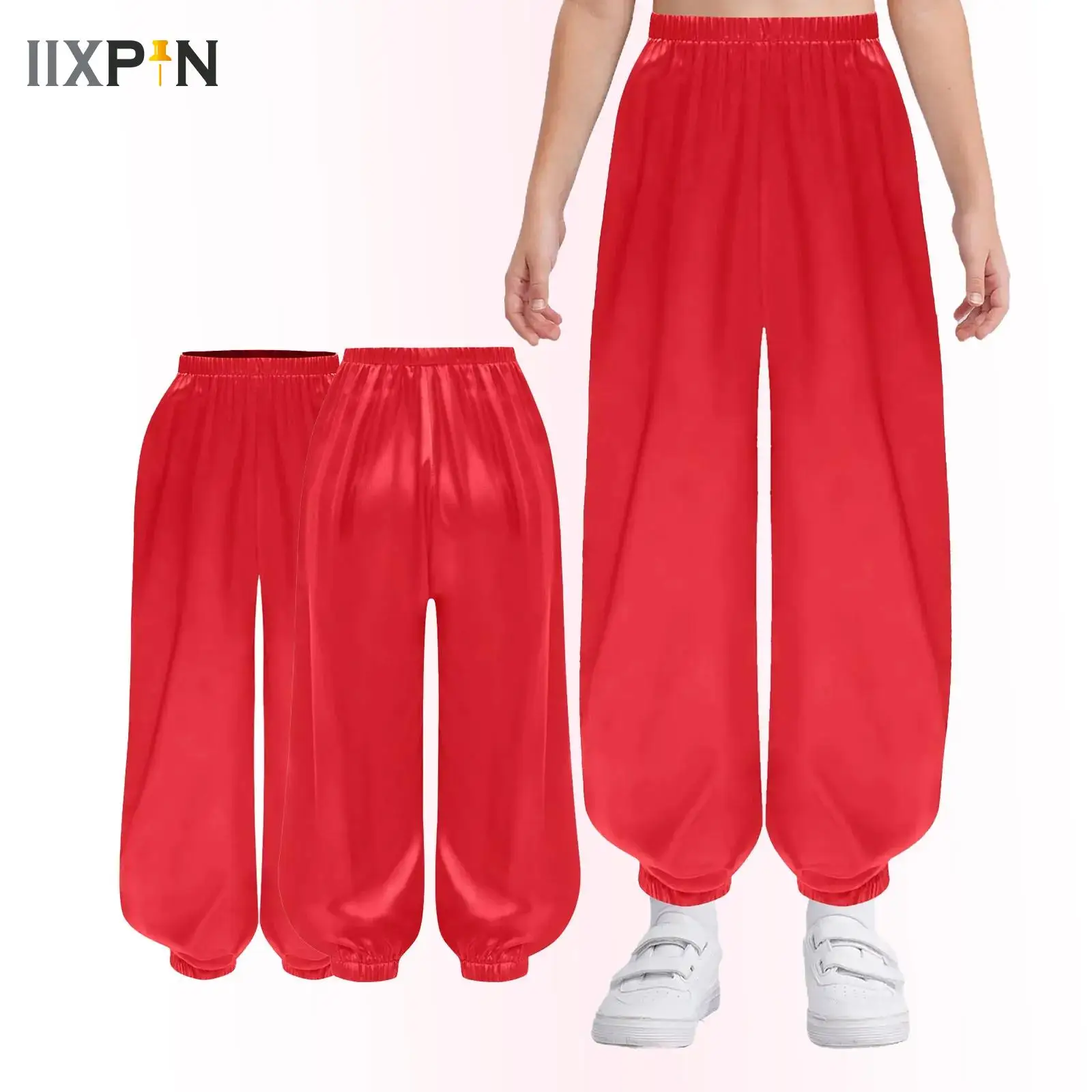 

Child Belly Dance Harem Pants Arabian Prince Satin Pants Kids Tai Chi Wing Chun Martial Arts Bloomers Halloween Cosplay Costume