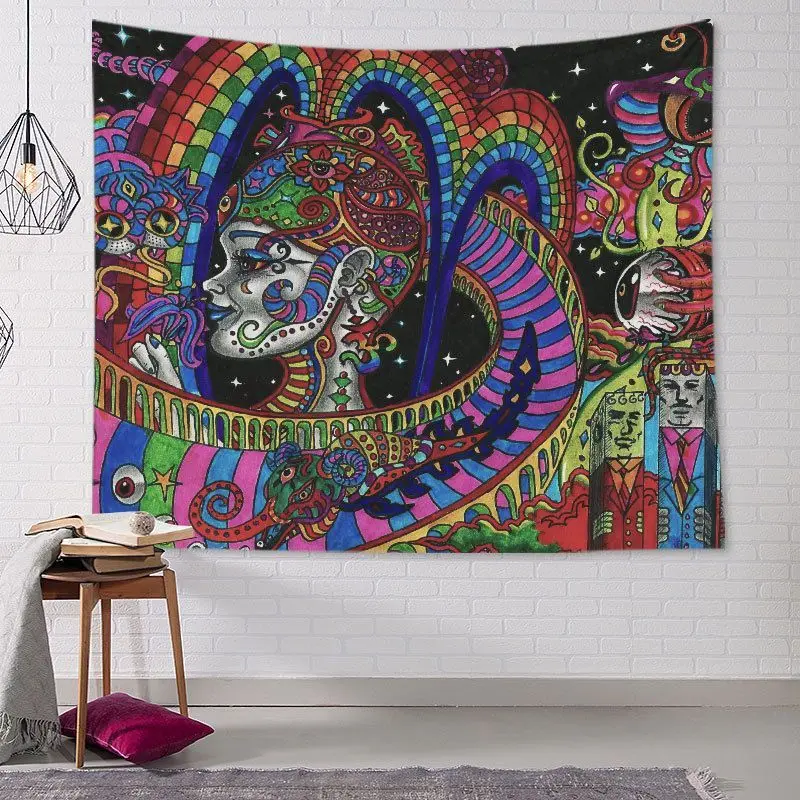 VIKAMA Sugar Skull Floral Skeleton Tapestry Colorful Print Wall Hanging Gothic Aesthetic Bedroom Dorm Decor Polyester Cloth