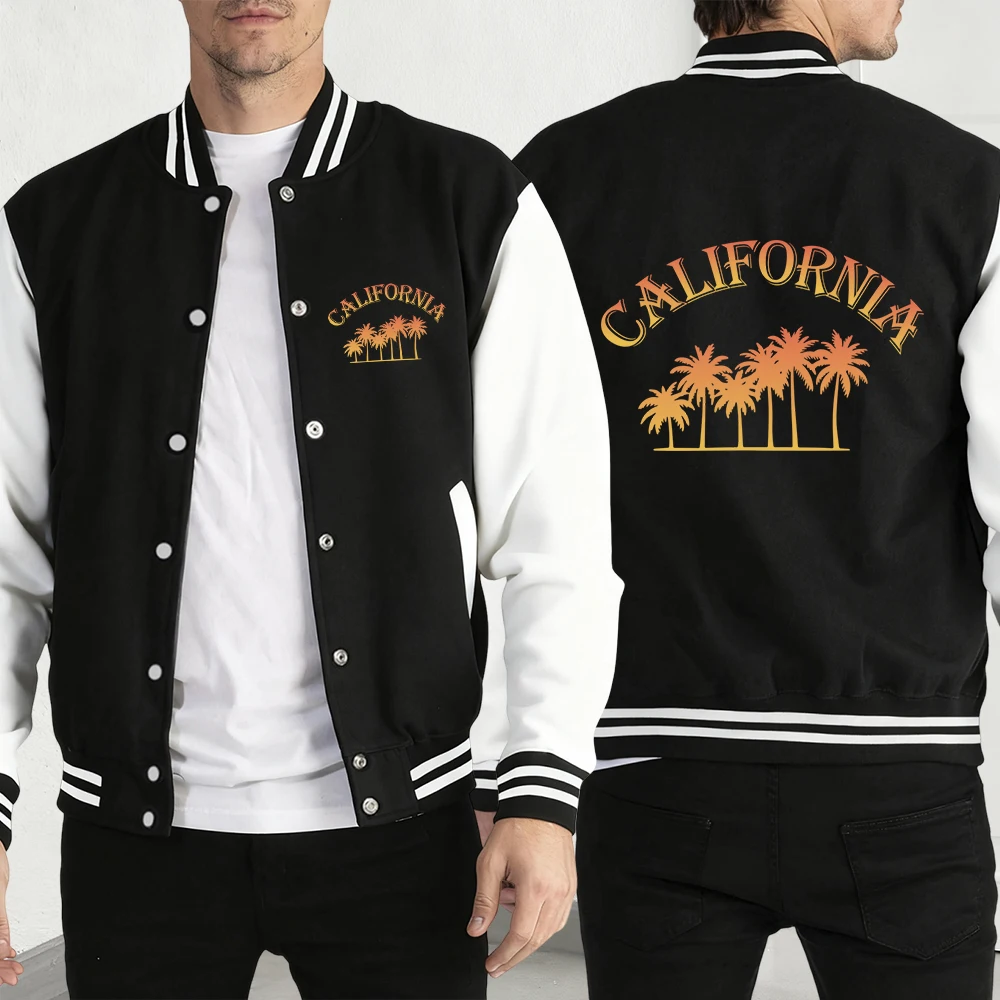 

Coconut Trees In California Men Baseball Jersey Fashion Pocket Menswear Retro Loose Pullover Jacket Casual Fleece Unisex Clothes