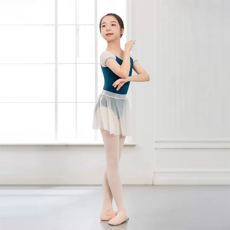 Leotard Ballet Bodysuit Girls Short Sleeve Nylon Gymnastic Dance Wear Children Lyrical Ballerina Swimsuit Kids Full Leotard