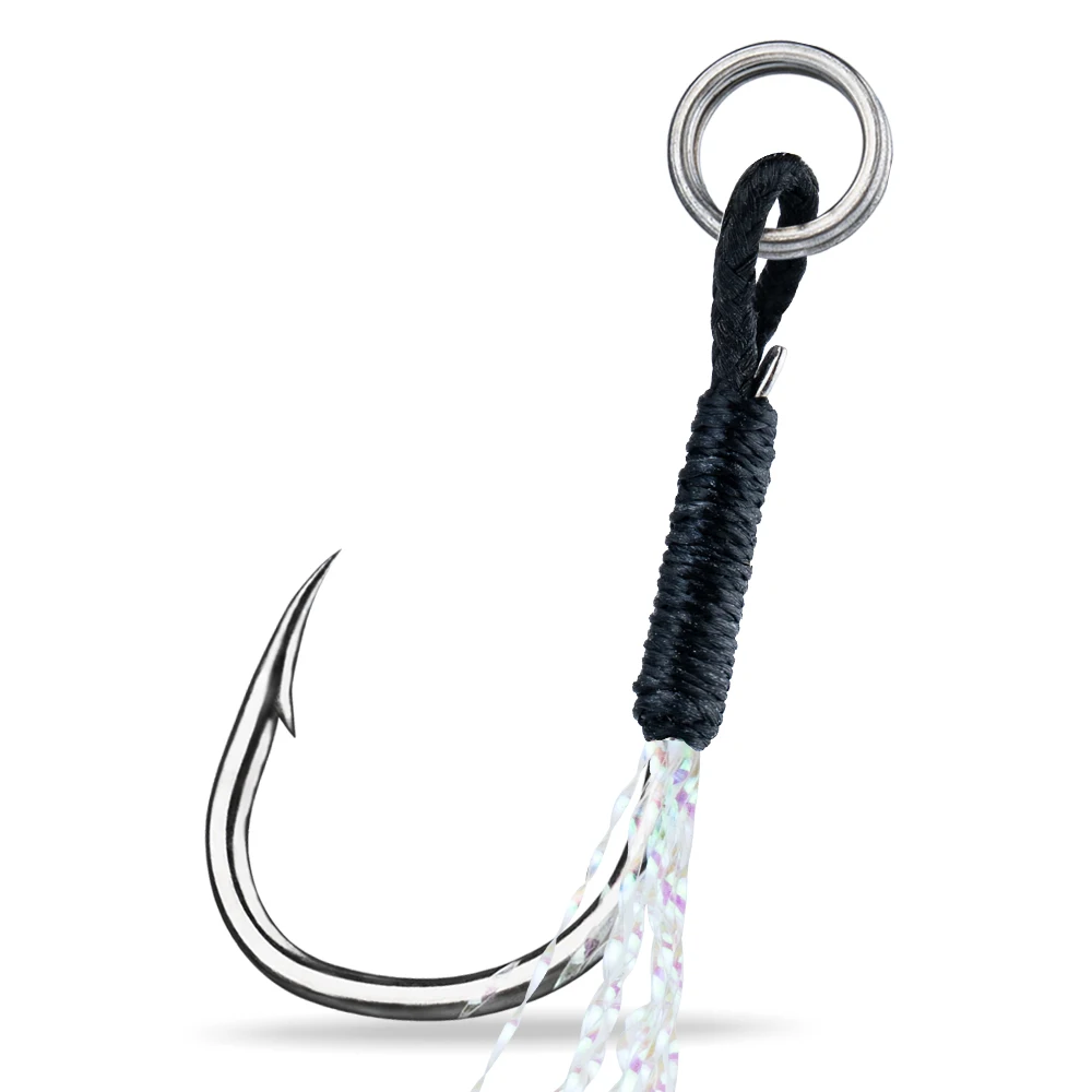 20 Stück Assist-Haken, hochfester Angelhaken aus Kohlenstoffstahl mit Widerhaken und Verbindungsring für Süßwasser und Salzwasser – Detail 9