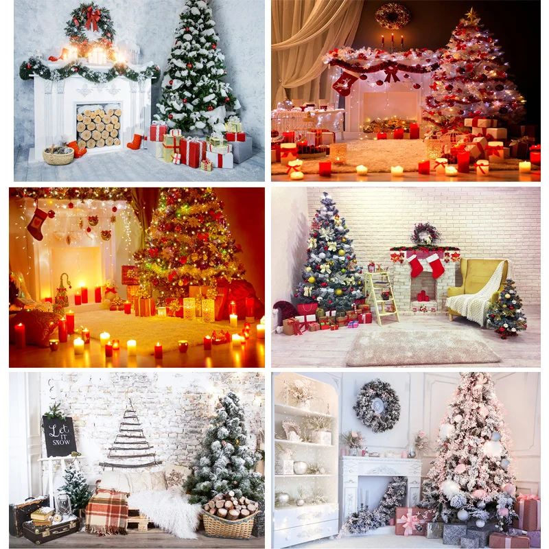 

SHENGYONGBAO Christmas Day Photography Backdrops Prop Christmas Tree Fireplace Photographic Background Cloth CHM-011