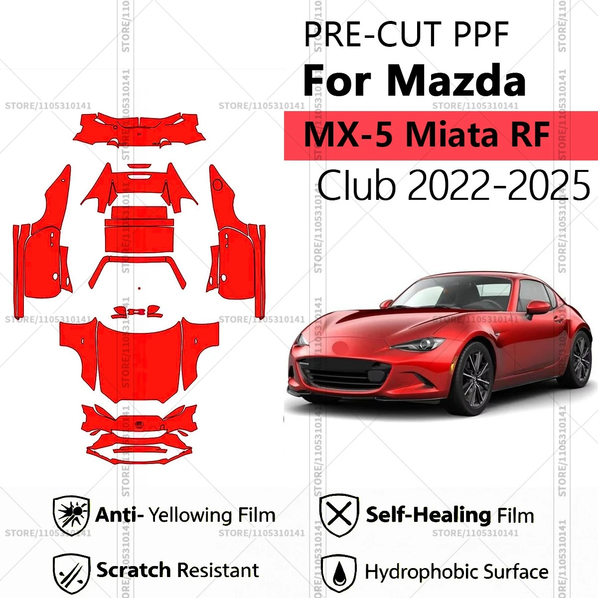 

Предварительно нарезанная прозрачная защитная пленка PPF для автомобиля, полная защита кузова для Mazda MX-5 Miata RF Club 2022-2025